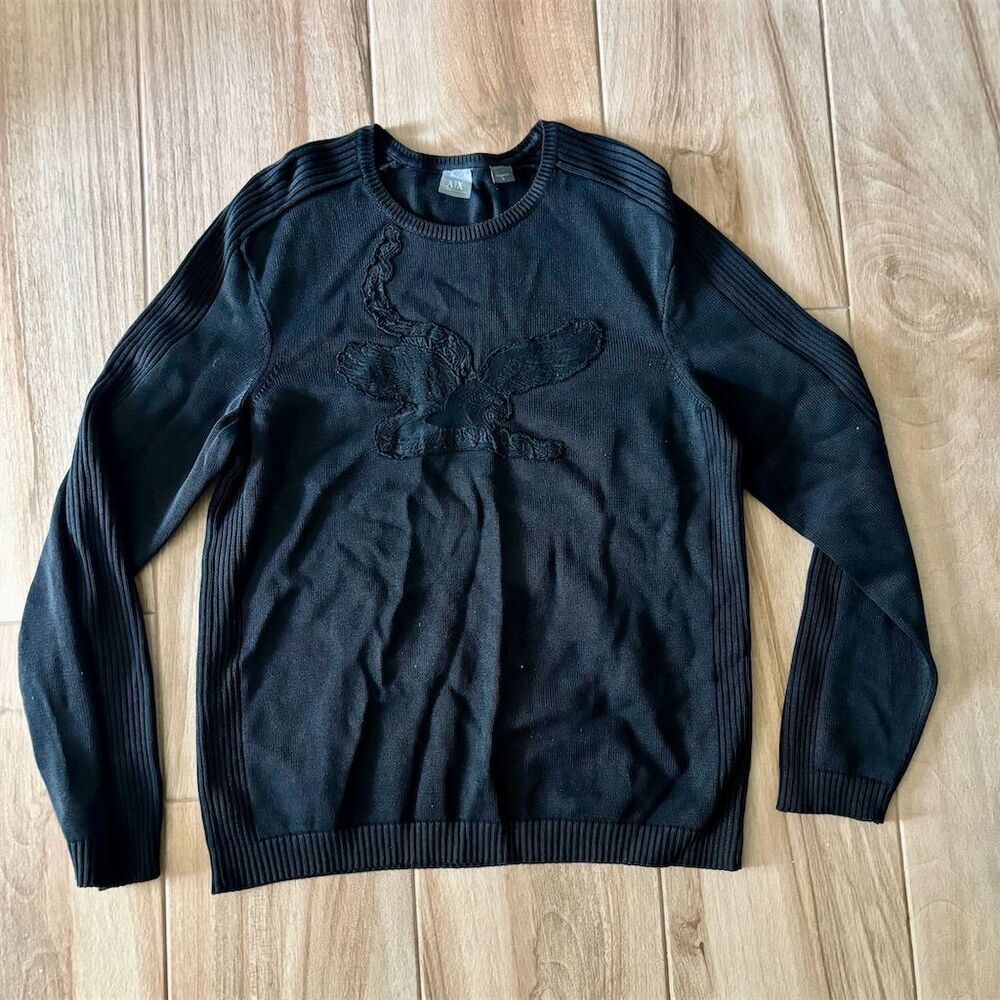 Armani Exchange Men's Black Embroidered Pullover Sweater Size L